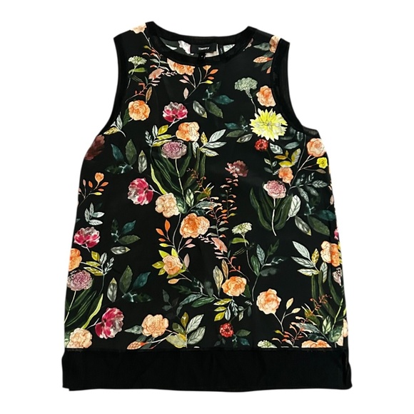 Theory Silk Blouse Sleeveless shirt top Floral Women's Size P Small - Picture 1 of 4
